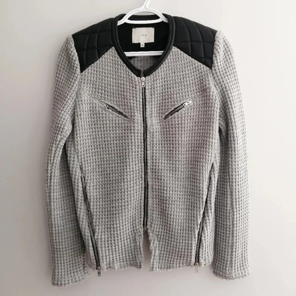 IRO Ceylona Knit Wool Zip Front Blazer with Lamb Leather Shoulders 42 FR (10 US) - Picture 4 of 16